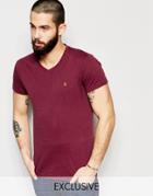 Farah T-shirt With V Neck & F Logo Slim Fit Exclusive - Bordeaux