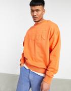 Asos Design Oversized Sweatshirt In Orange With Embossed Text Print