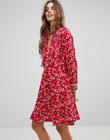 Trollied Dolly Floral Dress With Scarf - Red