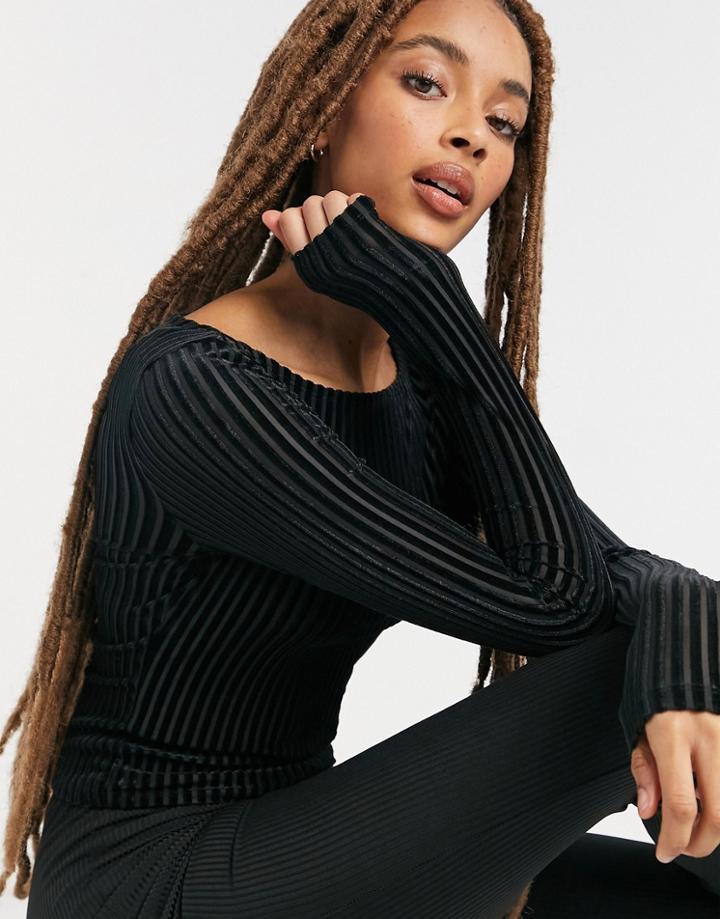 Monki Ulle Long Sleeve Stripe T-shirt In Black