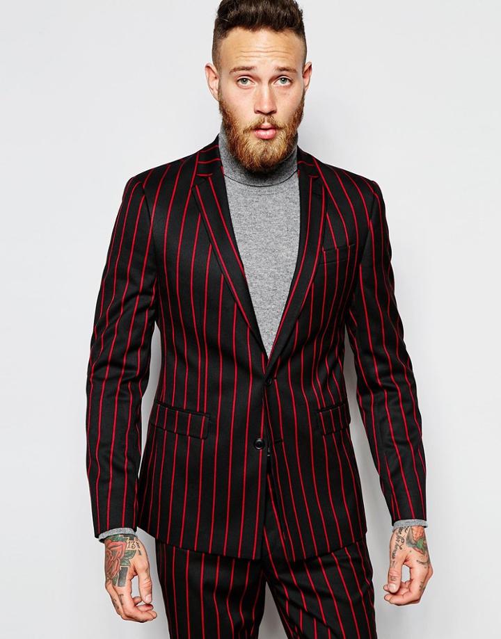 Asos Slim Suit Jacket In Pinstripe - Multi