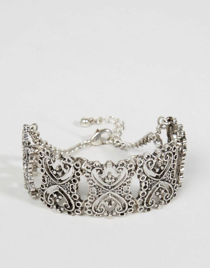 Asos Filigree Link Bracelet - Burnished Silver