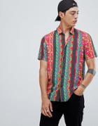 Asos Design Regular Fit Floral Stripe Shirt With Polka Dots - Black