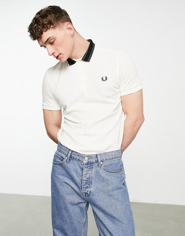 Fred Perry Medal Stripe Polo Shirt In White