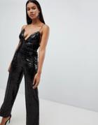 Rare London Strappy Sequin Jumpsuit - Black