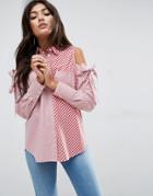Asos Stripe & Gingham Shirt With Cold Shoulder - Multi