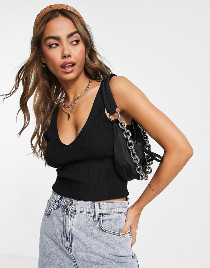 Asos Design Knitted V Neck Cami In Black