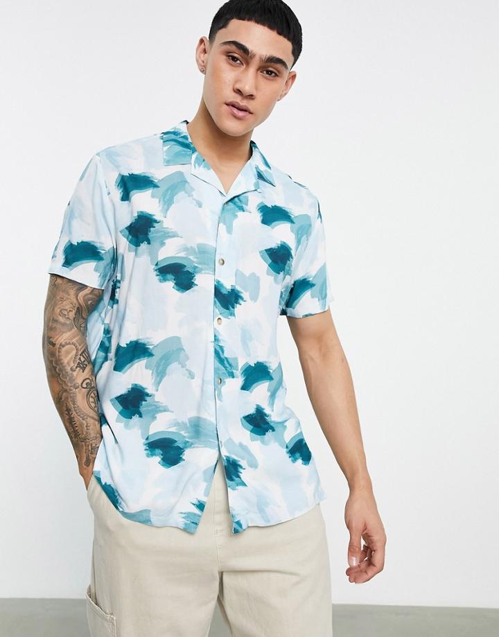 Topman Revere Brush Printed Shirt In Blue