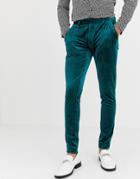 Asos Design Super Skinny Smart Pants In Pleated Velvet In Jasper Green