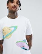 Asos Design Relaxed T-shirt With Spaceship Print - White