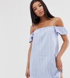 Missguided Bardot Mini Dress In Blue Stripe - Multi