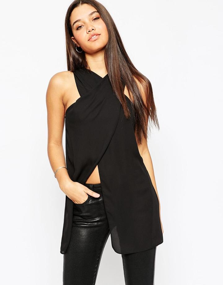 Asos Longline Wrap Front Bandeau Top - Black