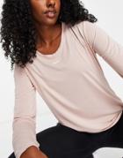 Nike Training Dri-fit One Scoop Neck Long Sleeve Top In Pale Pink