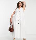 Asos Design Curve Collared Button Through Midi Smock Dress In White