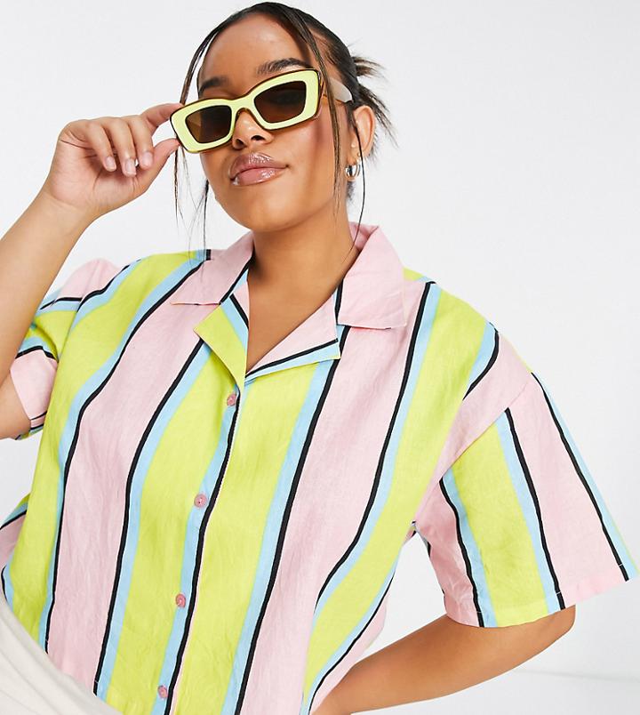 Collusion Plus Stripe Beach Shirt In Multi - Part Of A Set