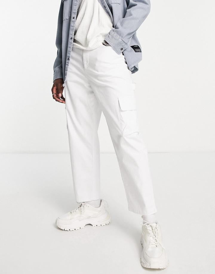 Asos Design Cargo Wide Leg Pants In White