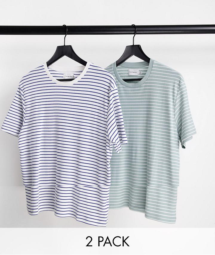 Topman 2 Pack Oversized Fit Waffle Stripe T-shirt In Multi