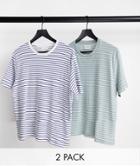 Topman 2 Pack Oversized Fit Waffle Stripe T-shirt In Multi