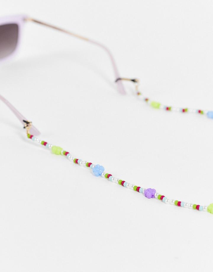 Asos Design Sunglasses Chain In Daisies And Pearl-multi