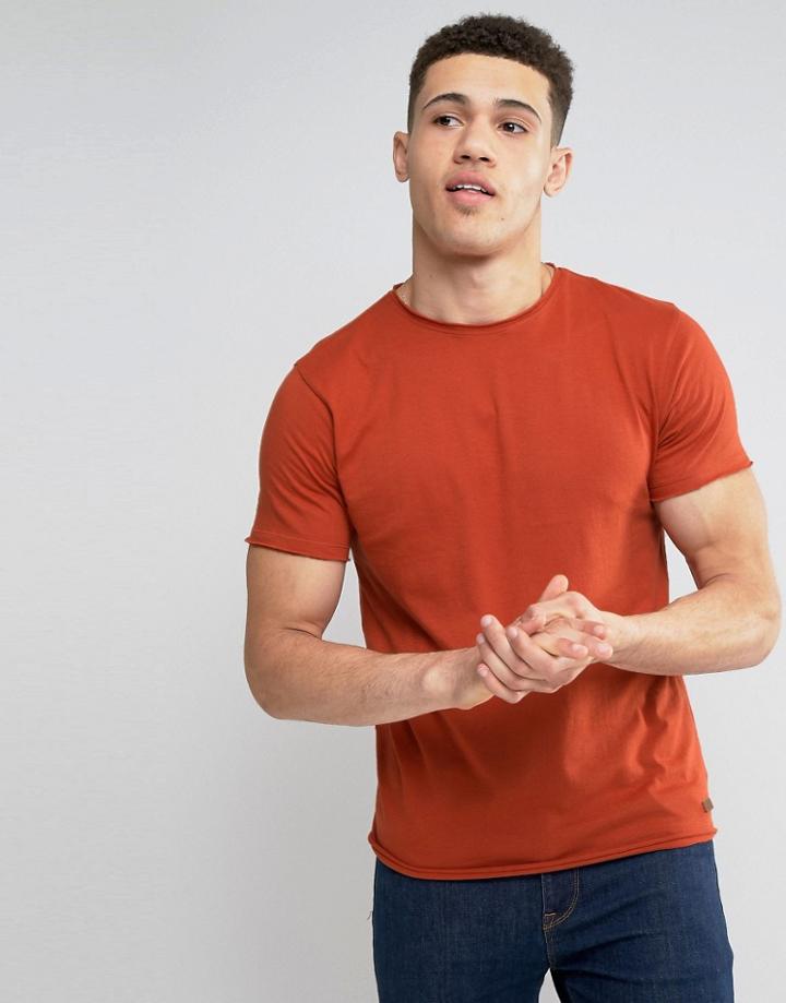 Brave Soul Basic Raw Edge T-shirt - Orange