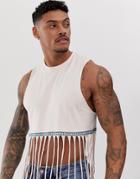 Asos Design Festival Super Crop Tank With Fringing And Contrast Tape - White