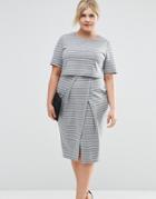 Asos Curve Wiggle Dress In Stripe With Double Layer - Multi