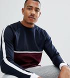 Asos Design Tall Relaxed Longline Long Sleeve T-shirt With Curved Hem And Contrast Yoke - Navy