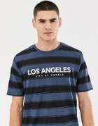 Asos Design Oversized Striped T-shirt With Los Angeles City Print - Navy