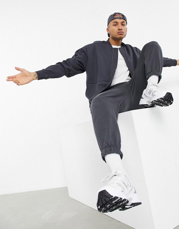Asos Design Jersey Jacket In Washed Black