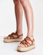 Asos Design Tape Rope Detail Flatform Sandals In Tan-brown
