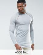 Asos Tall Muscle Long Sleeve T-shirt With Rose Gold Zips In Black - Gray