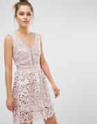 New Look Premium Lace Skater Dress - Pink