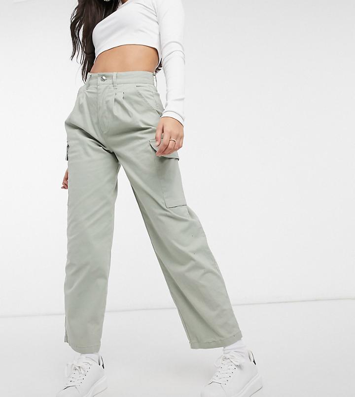 Asos Design Petite Chino Pants With Cargo Pockets In Sage-green