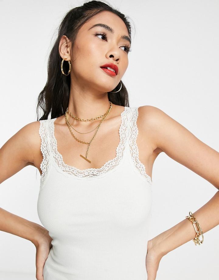 Asos Design Lace Trim Rib Top In Mint-green