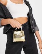 Truffle Collection Micro Mini Metallic Croc Grab Bag With Chain In Gold