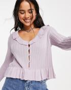 Asos Design Cardigan With Ruffle Detail In Lilac-purple