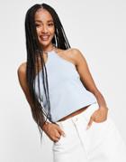 Weekday Amity Organic Cotton One Shoulder Halter Top In Dusty Blue-blues