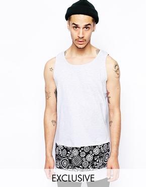 Reclaimed Vintage Longline Tank With Pattern Insert - Gray