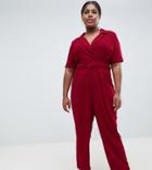 Asos Design Curve Wrap Jumpsuit With Self Buckle-red