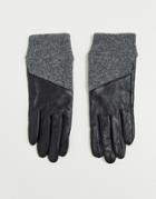 Asos Design Leather Gloves With Rib Cuffs And Touch Screen In Black And Gray