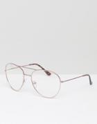 Asos Aviator Glasses In Pink With Clear Lens - Pink