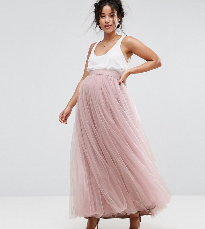 Little Mistress Maternity Maxi Tulle Prom Skirt - Pink