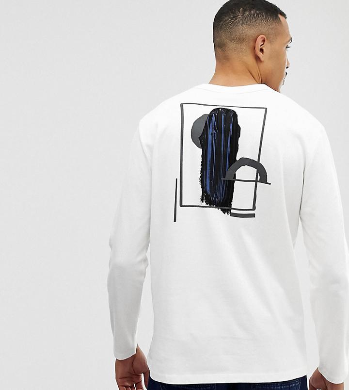 Asos White Tall Loose Fit Heavyweight Long Sleeve T-shirt In Abstract Print