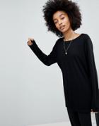 Asos T-shirt With Longline Sleeve In Lightweight Jersey - Black