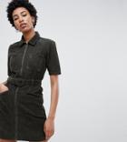 Asos Design Tall Cord Mini Dress With Belt In Khaki-green