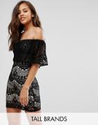 Parisian Tall Bandeau Lace Dress With Frill - Black