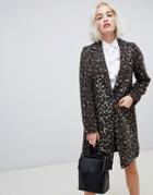 New Look Brushed Leopard Print Tailored Coat - Brown
