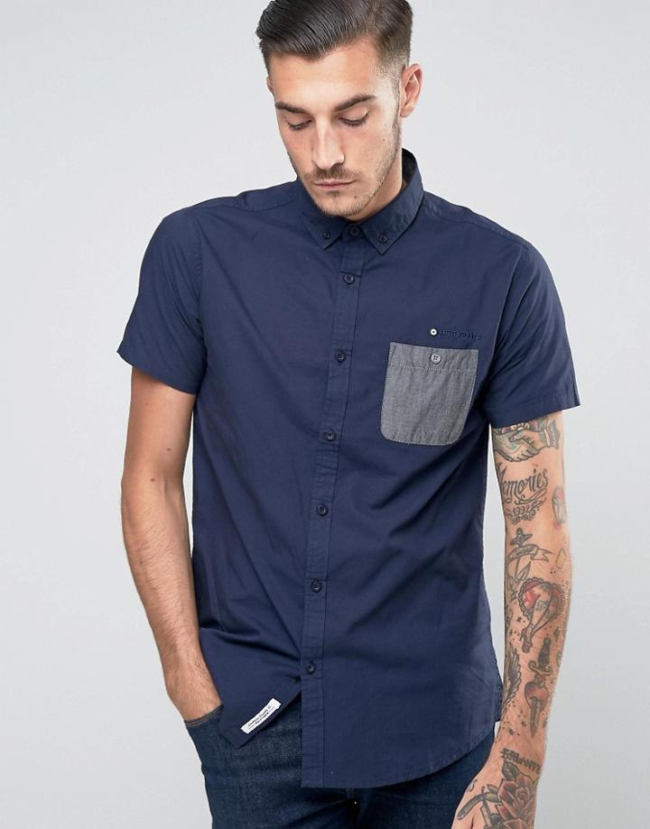 Lambretta Shirt With Contrast Pocket And Short Sleeves - Navy
