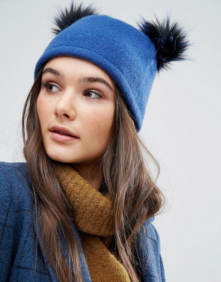 Helene Berman Double Pom Pom Pull On Beanie Hat - Navy