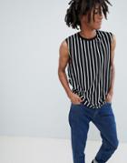 Asos Design Vertical Stripe Sleeveless T-shirt With Dropped Armhole - Black